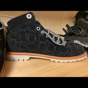 Coach bootie, black suede embossed, size 9